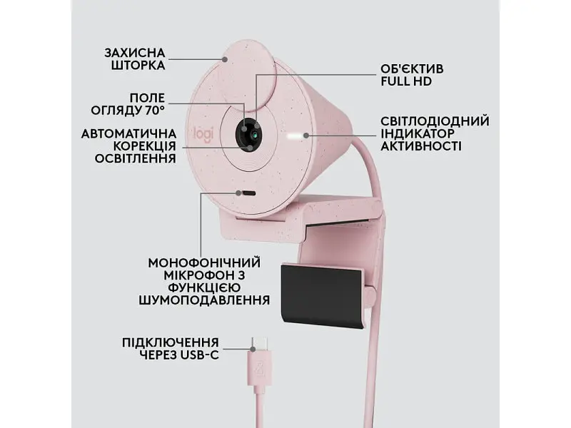 Веб-камера Logitech Brio 300 FHD Rose (960-001448) - фото 6