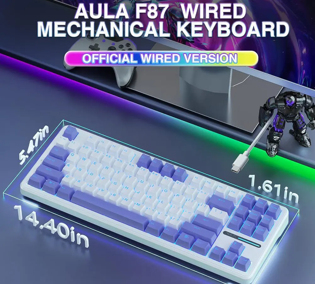 Клавіатура ігрова механічна Aula Mechanical Aula F-87 White-Purple KRGD Blue switch - фото 7