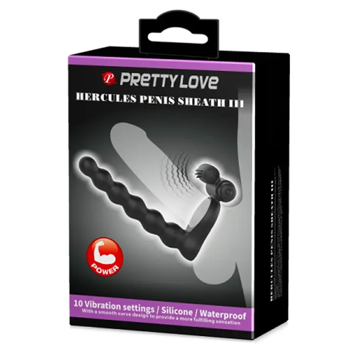 Насадка на пенис с вибрацией и эрекционным кольцом Pretty Love Hercules Penis Sheath III 15.3 см черный - фото 7
