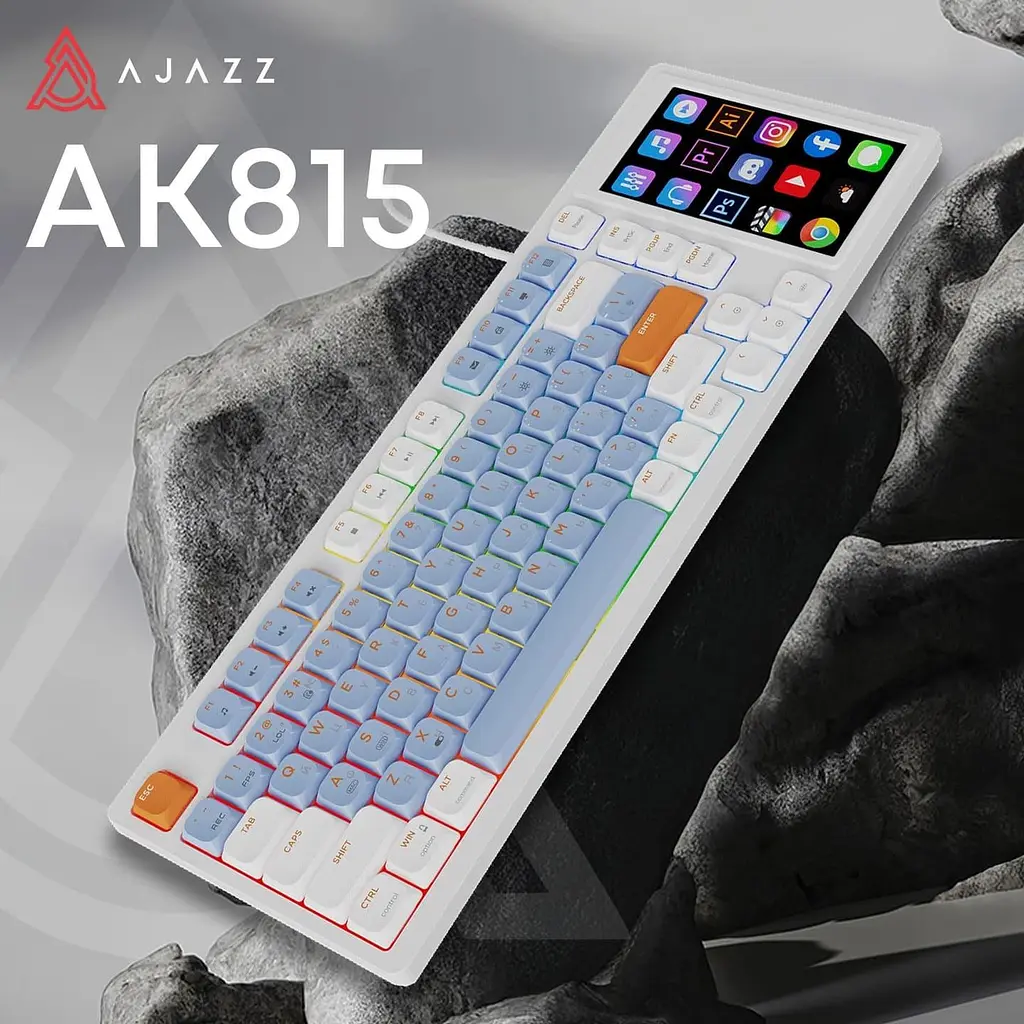 Клавиатура Ajazz AKP815 Red Switch RGB с 4,95-дюймовым сенсорным ЖК-экраном, бело-сине-оранжевая (AKP815-R-WBO) - фото 3