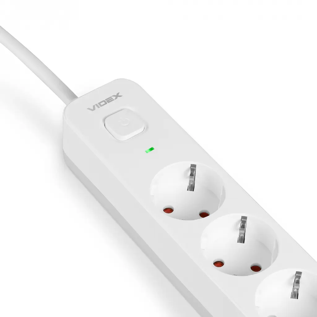 Сетевой удлинитель Videx Oncord з/з 5 п 3 м (3x1.5 мм) с кнопкой белый (VF-PD53G-W) - фото 4