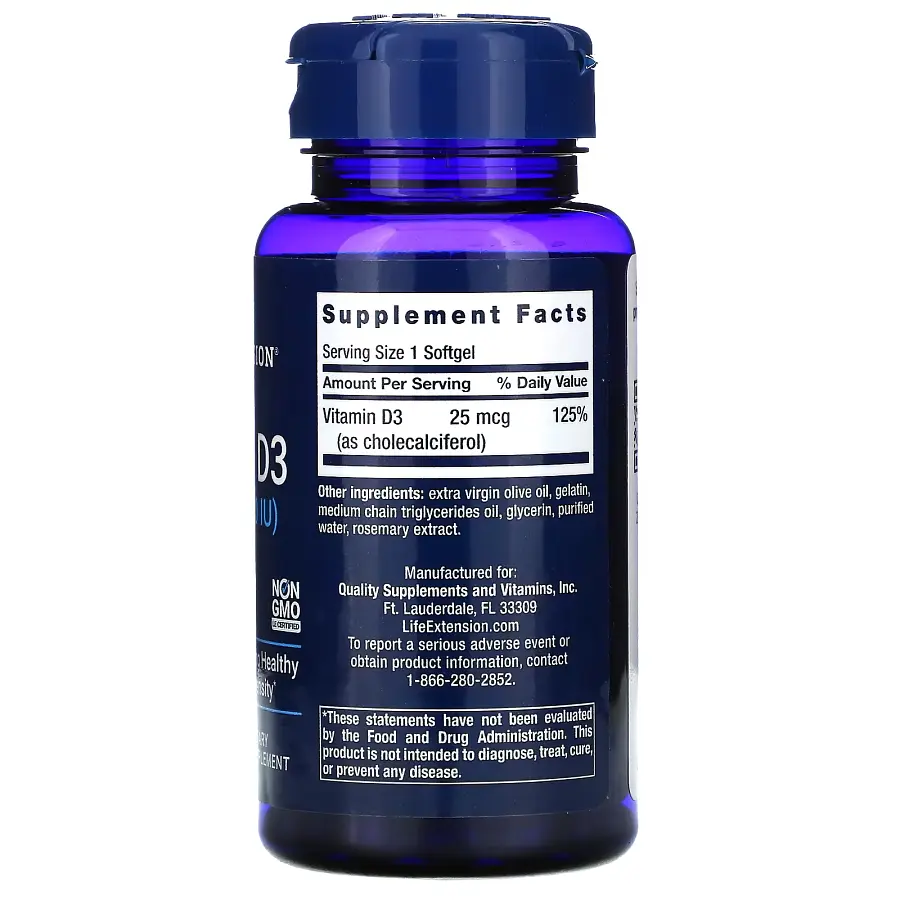 Вітаміни та мінерали Life Extension Vitamin D3 1000 IU, 250 капсул - фото 2