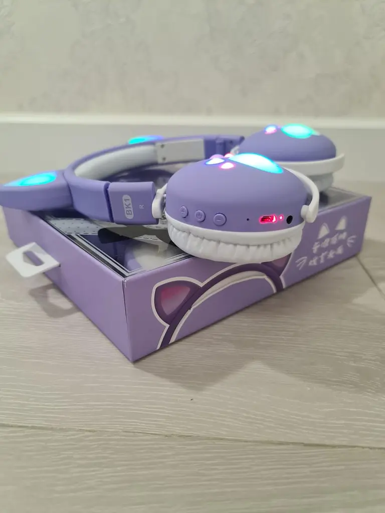 Беспроводные детские наушники CAT ВК-1 с кошачьими ушками и LED подсветкой, подарочные светло-фиолетовые - фото 8