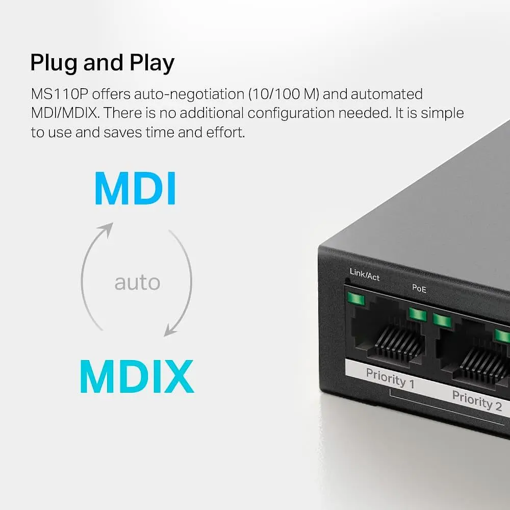 Коммутатор Mercusys 10-портовий 10/100 Мбит/с ( 8 портив PoE +) Mercusys, MS110P (MS110P) - фото 7