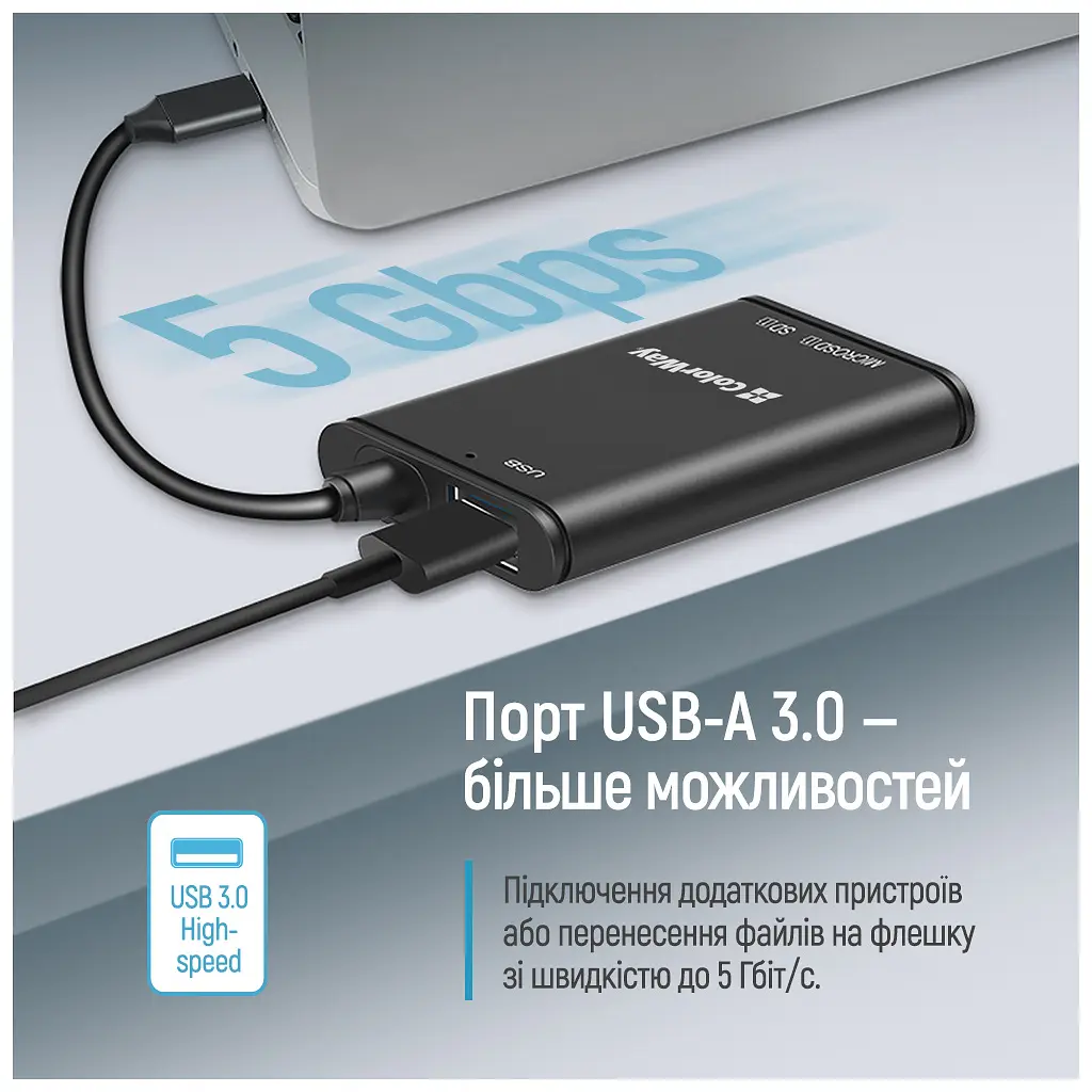 Считыватель флеш-карт ColorWay USB-C to USB 3.0/SD/MicroSD (CW-CR-02) - фото 8