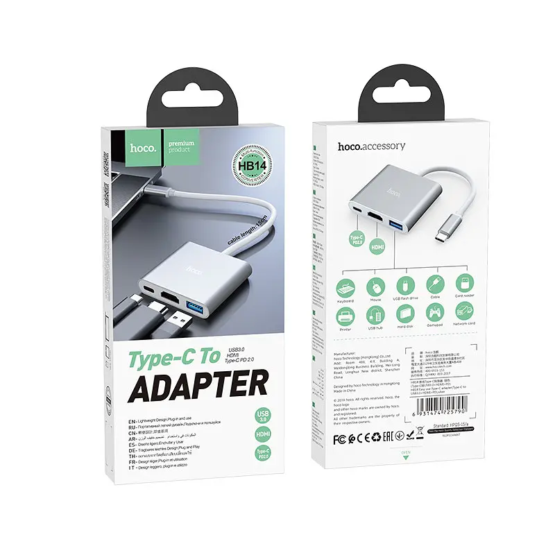 Перехідник-штекер Type-C 3.1 — гнізда Type C 3.1 + HDMI + USB 3.0 HB14 - фото 6