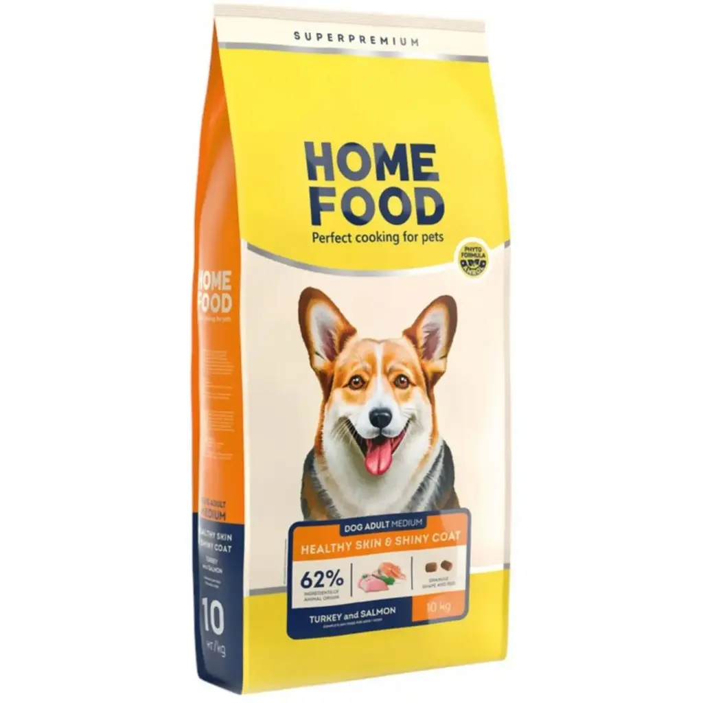 Сухий корм для собак Home Food Adult Medium Здорова шкіра та блиск шерсті для середніх порід з індичкою та лососем 10 кг
