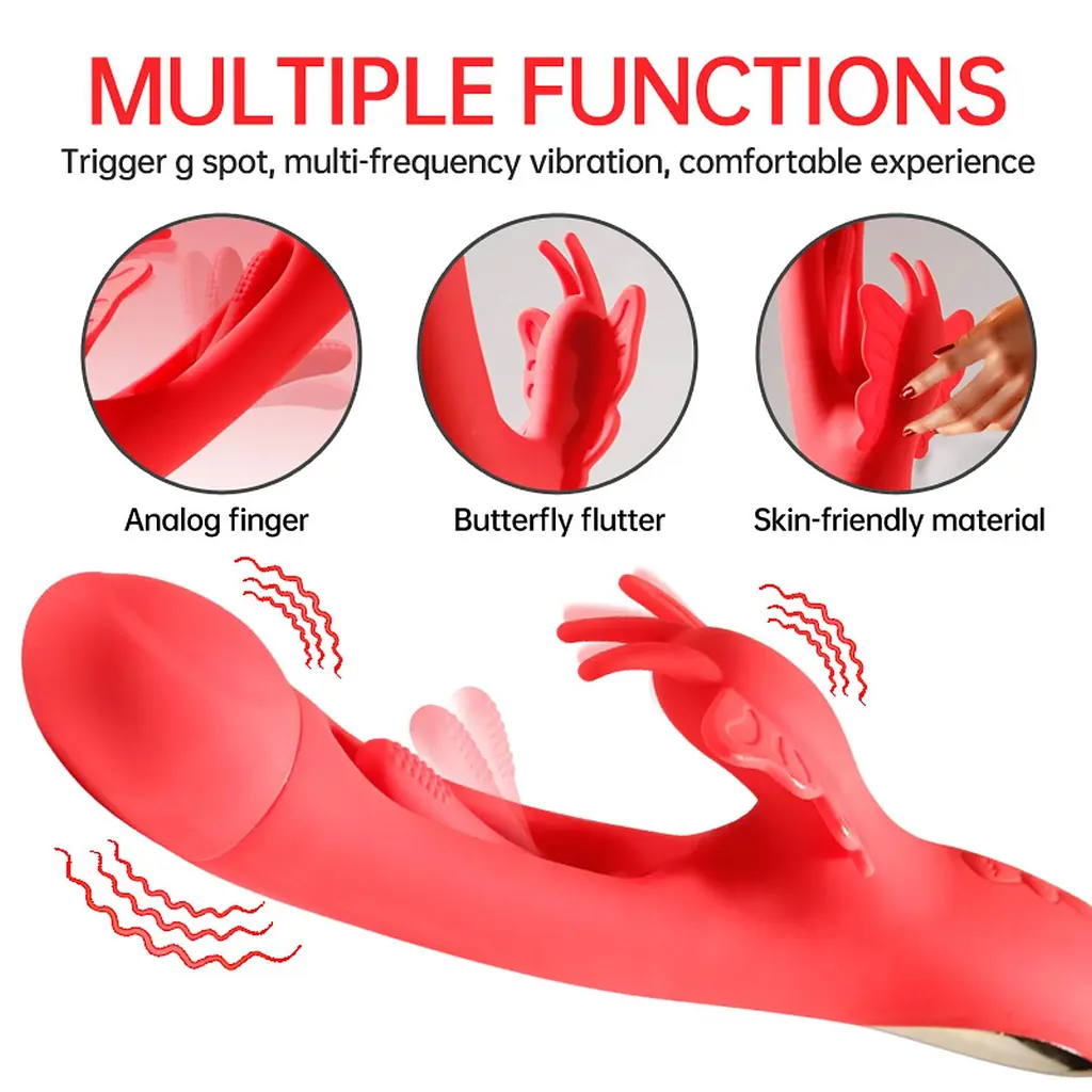 Вібратор-кролик B-Series Cute Butterfly Dual Flicking, 25.4 см (червоний) - фото 3