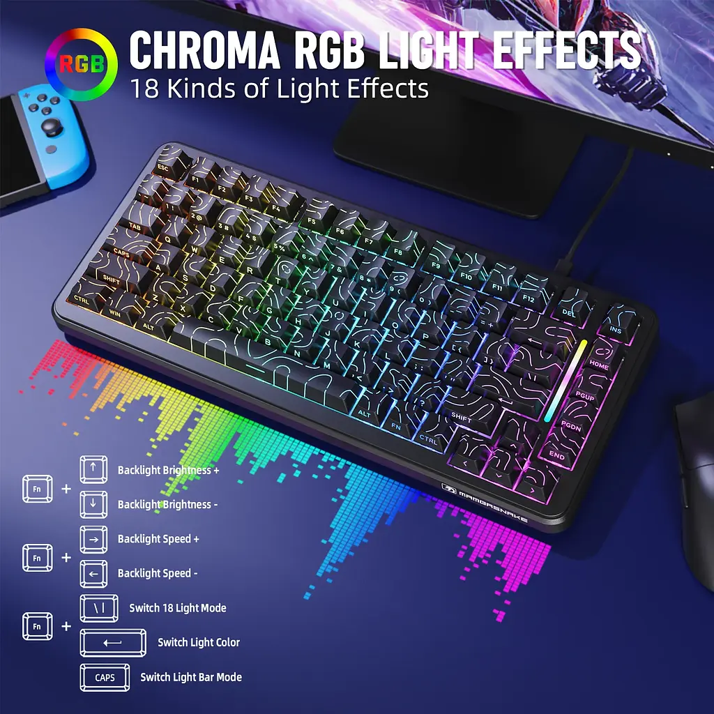 Игровая магнитная клавиатура MAMBASNAKE M82 HE / Hall Effect / Magnetic Switch / 75% / Rapid Trigger / Black - фото 2