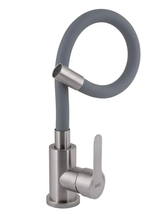 Змішувач для кухні Brinex Pure 015F3 з гнучким виливом Nickel/Grey BRIPUR015F3NKG - фото 2