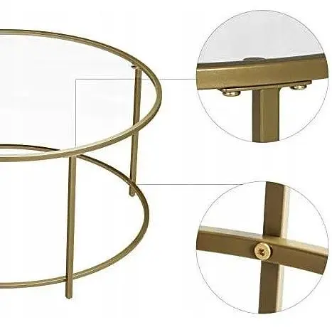 Журнальный столик Leobert Oskar круглый со стеклянной столешницей золото - фото 6