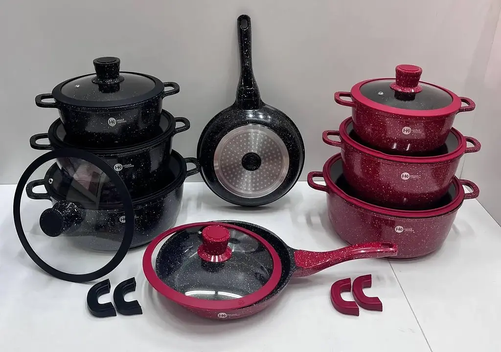 Набір каструль і сковорода Higher Kitchen HK-305, Набір посуду з антипригарним покриттям (Червоний, Чорний) - фото 7