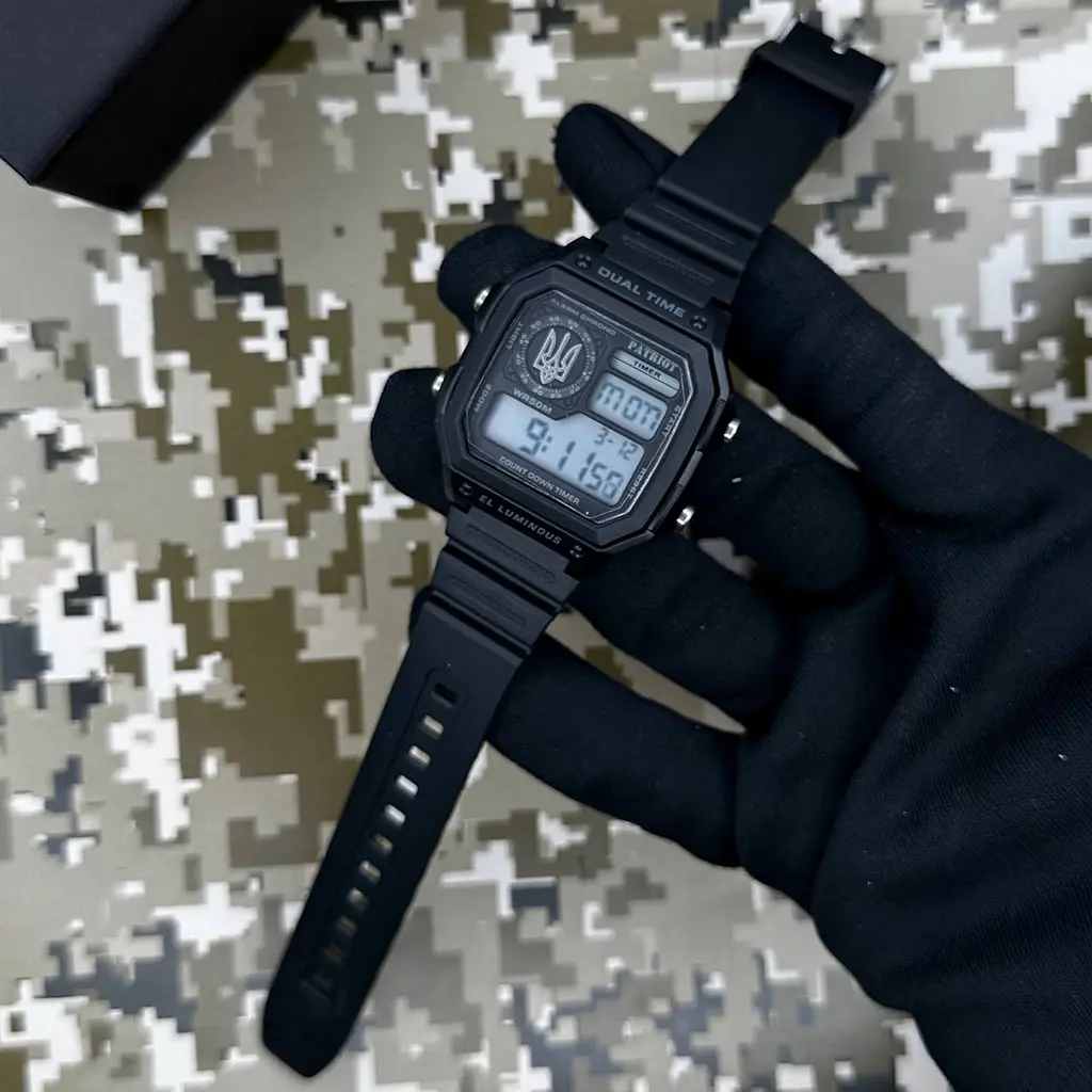 Чоловічий наручний годинник 010BKUASI Тризуб срібло Чорні + Коробка. Patriot acs0031023 - фото 2