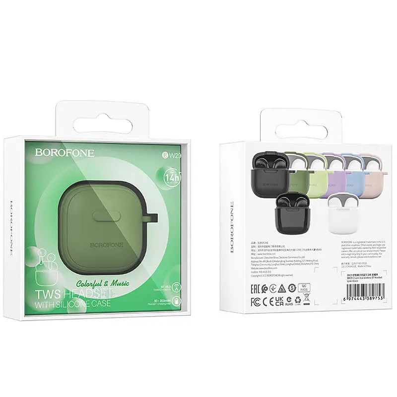 Беспроводные TWS наушники Borofone BW29 Case Forest Green - фото 3
