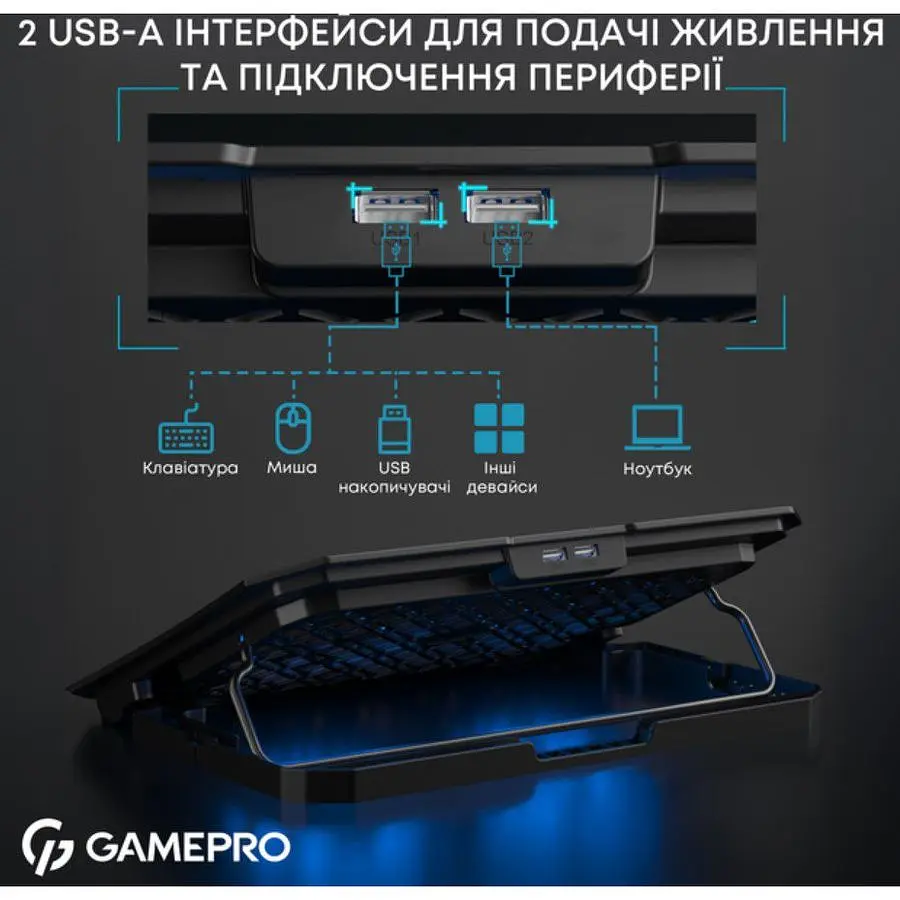 Охлаждающая подставка для ноутбука до 15,6 дюйма GamePro GPCP-350 2xfans - фото 11
