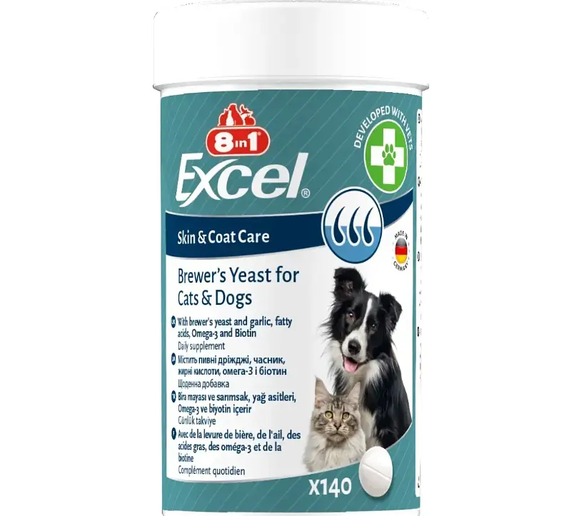 Вітаміни для собак і котів Excel 8in1 Brewer’s Yeast з часником, 1 таблетка