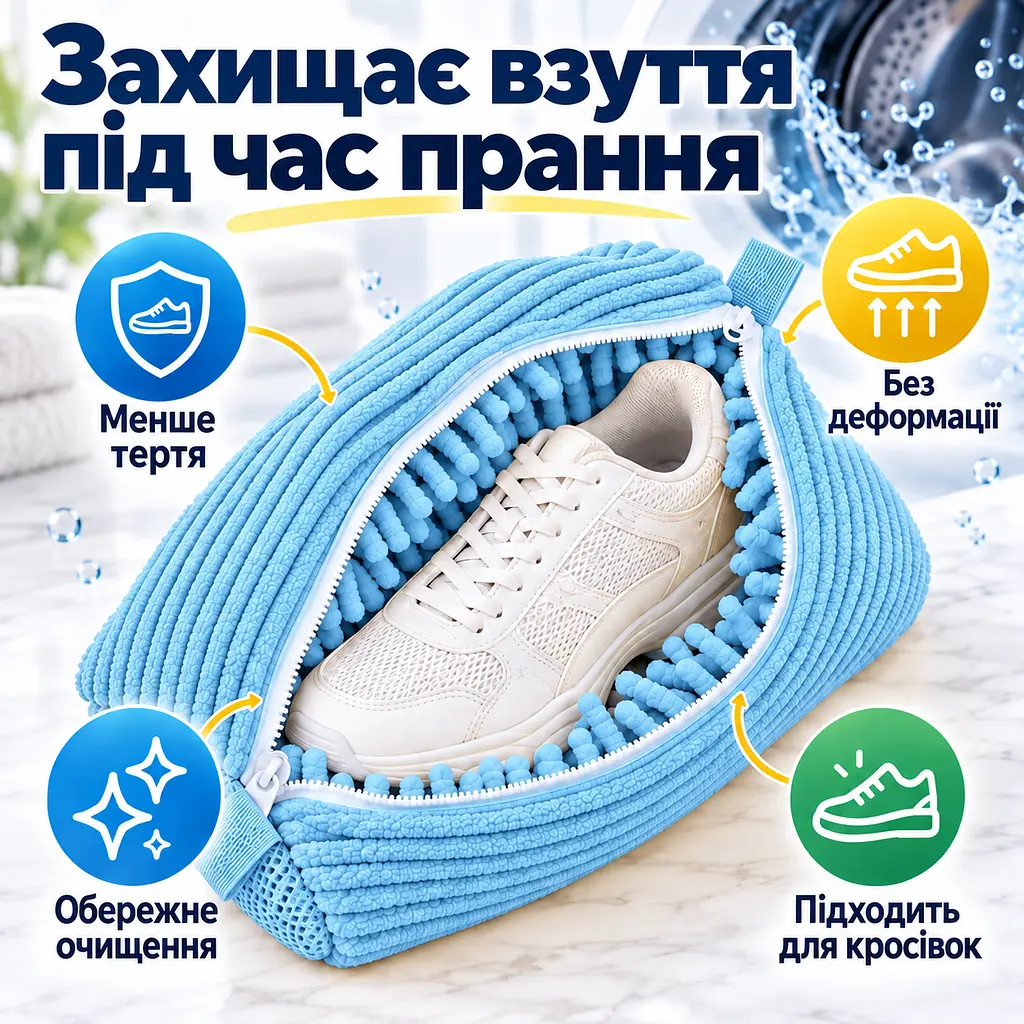 Мішок для прання взуття для пральної машини, багаторазовий, зі щільним мікрофібровим ворсом, 39×19 см KT9003901 - фото 8