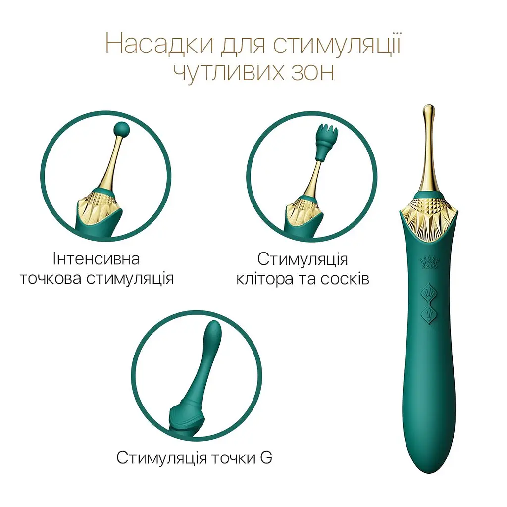 Вагінально-кліторальний вібратор Zalo - Bess Turquoise Green, багатофункціональний із насадками - фото 4