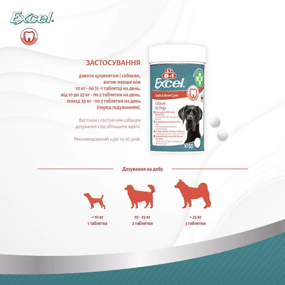 Витамины 8in1 Excel Calcium для щенков и взрослых собак, для зубов и костей, кальций, 1700 шт - фото 7