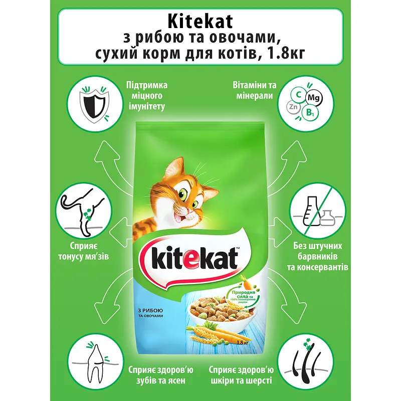 Сухий корм для котів Kitekat риба з овочами 1.8 кг - фото 6