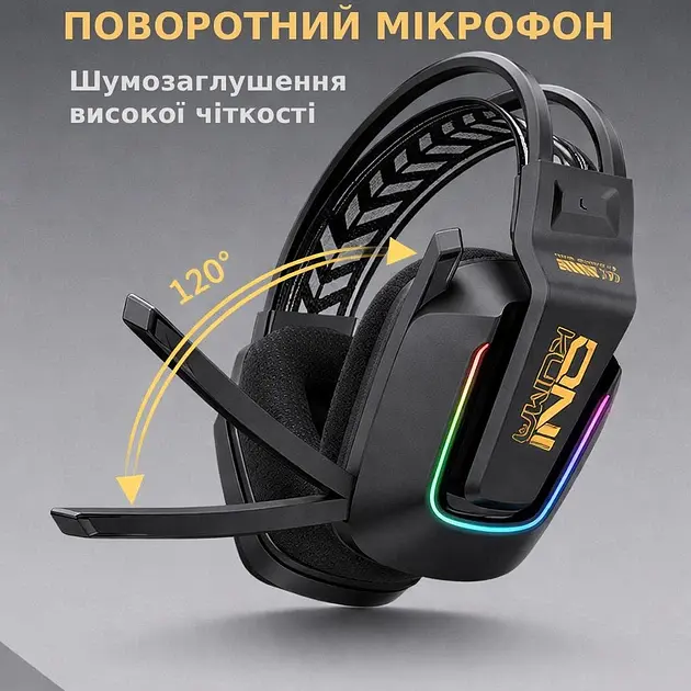 Беспроводные игровые наушники Onikuma GT828 геймерская Bluetooth гарнитура с микрофоном и RGB Black (19119) - фото 8