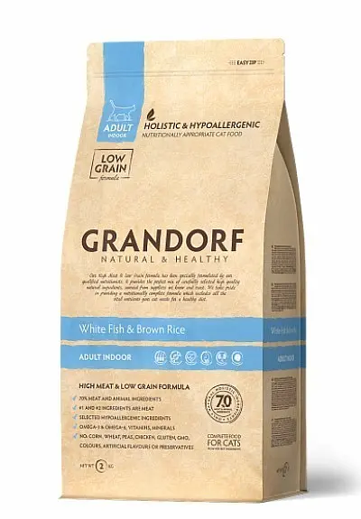 Сухий корм Grandorf White Fish & Brown Rice Adult Indoor для котів з нормальною активністю від 1 року 2 кг (5404009503022)