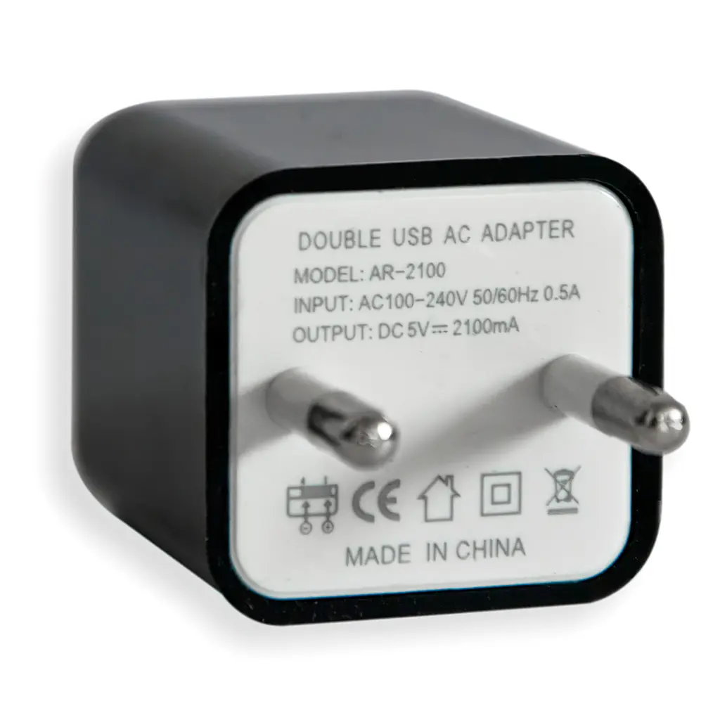 Мережевий адаптер живлення 2×USB, зарядний блок для телефону, чорний, вихід 2.1А - фото 3