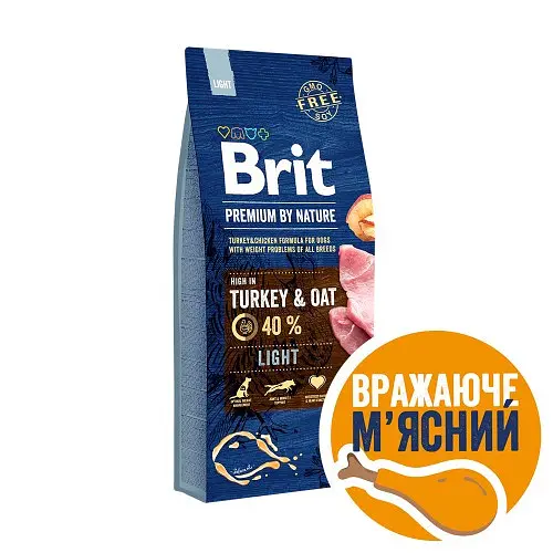 Сухий корм Brit Premium Dog Light для собак із зайвою вагою, з індичкою, 15 кг - фото 2