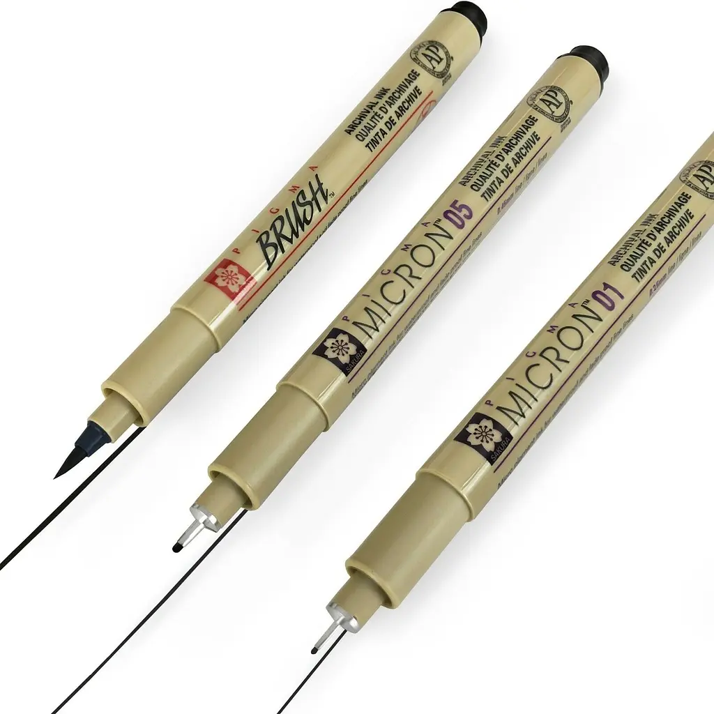 Набір лінерів Sakura PIGMA MICRON 2 шт (0.1/0.5) + 1 Pigma Brush в подарунок, чорний у блістері - фото 3