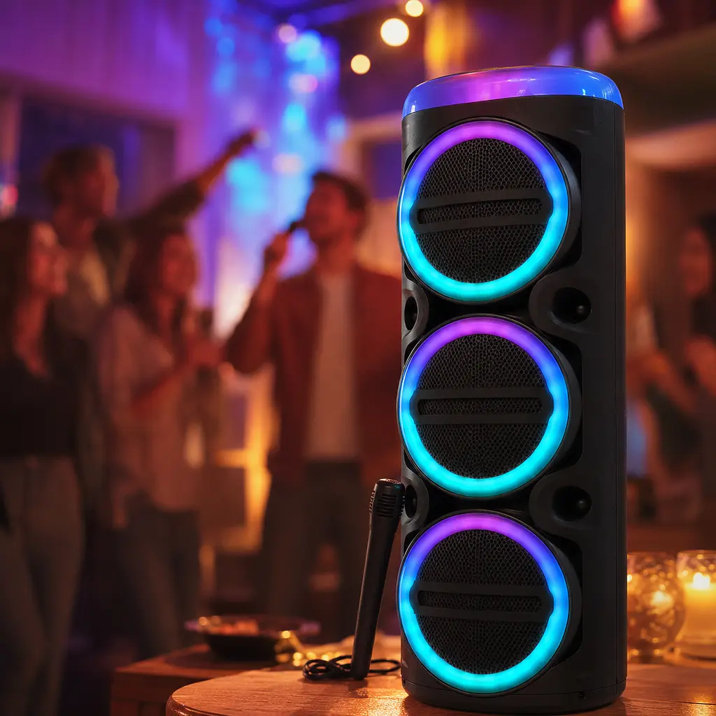 Колонка MS-2076BT-W Bluetooth / Акустична система з мікрофоном / Караоке колонка з LED-підсвічуванням - фото 3