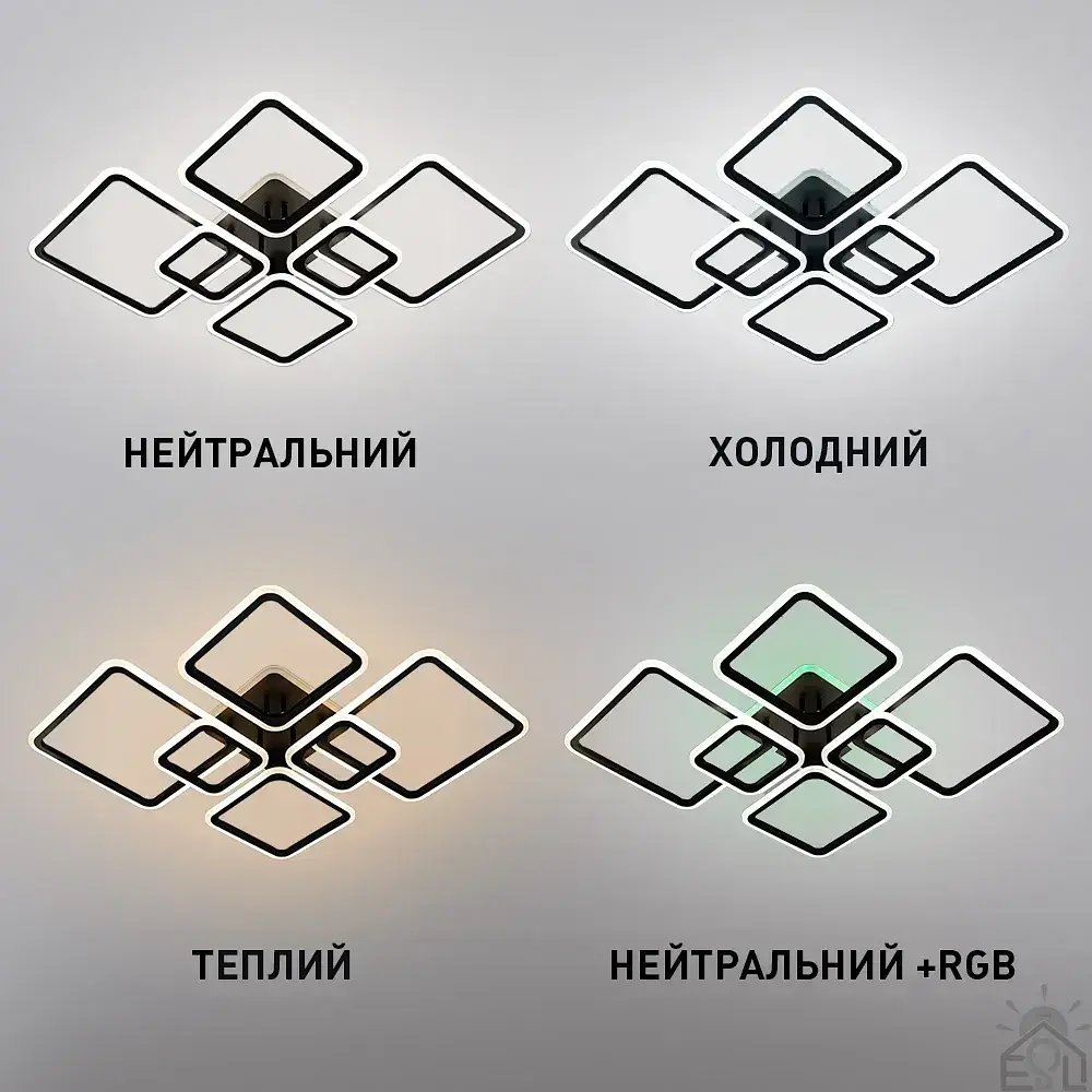 Смарт люстра керована світлодіодна OVAL RGB 7S 120 Вт SMART 960x750x110 мм Чорна ESLLSE - фото 3