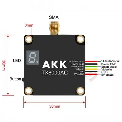 Відеопередавач (VTX) AKK Ultra Long Range 8W 4.9G-6G 96CH (TX8000AC) - фото 6