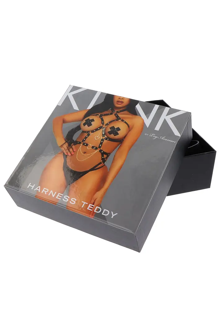 Портупея-тедді з екошкіри Leg Avenue Heart ring harness teddy L, Black, підвіска-сердечко, ланцюги - фото 6
