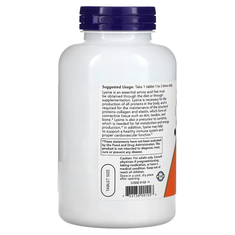 Амінокислота NOW L-Lysine 500 mg, 250 таблеток - фото 3