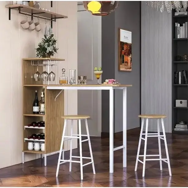 Барний стіл з стільцями Costway Bistro з тримачем винних келихів натуральний - фото 2
