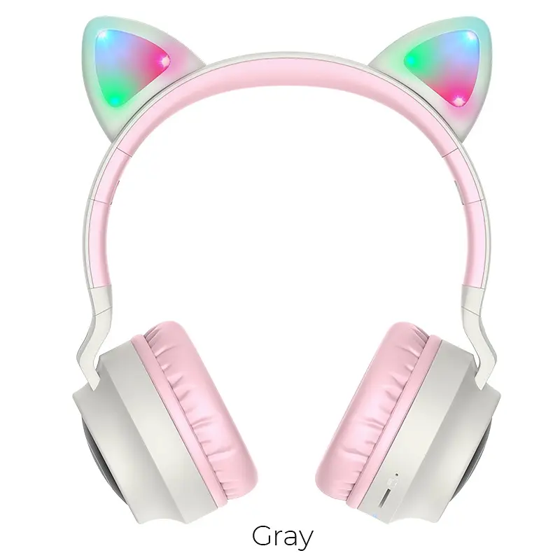Беспроводные накладные наушники Hoco W27 Cat ear серые - фото 4
