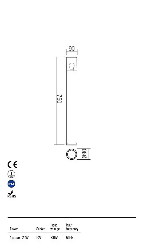 Стовпчик FRED ST H75 E27 1x max.20W IP54 DB(4.1.1) Redo 90048 - фото 3