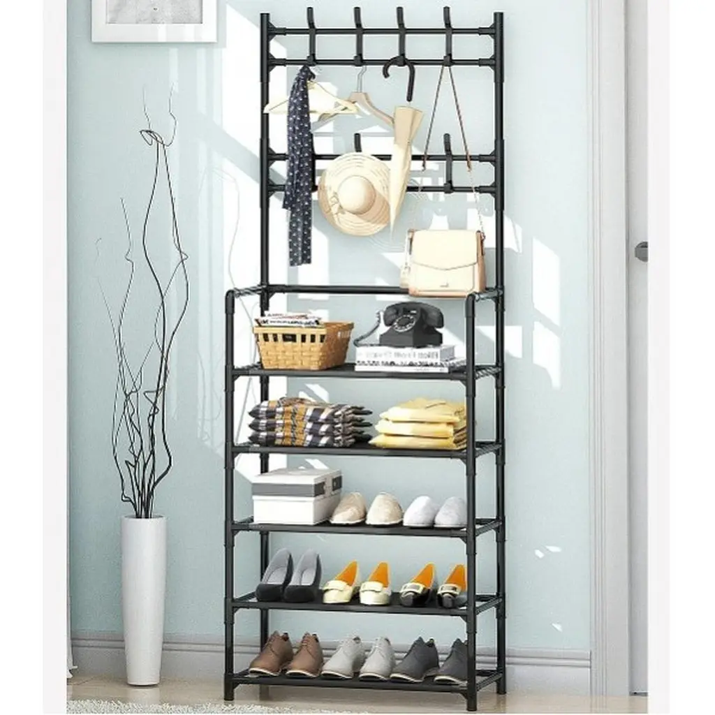 Вішалка-стійка Stenson з полицями для взуття 80 x 25.5 x 170 см (35428) - фото 4