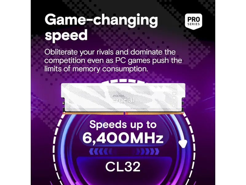 Пам'ять для настільних комп'ютерів Crucial 32 GB (2x16GB) DDR5 6400 MHz Pro Overclocking White (CP2K16G64C32U5W) - фото 6