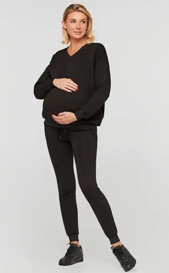 Світшот трикотажний для вагітних і мам-годувальниць oversize Liverpool розмір 2XL-3XL Lullababe Чорний - фото 2