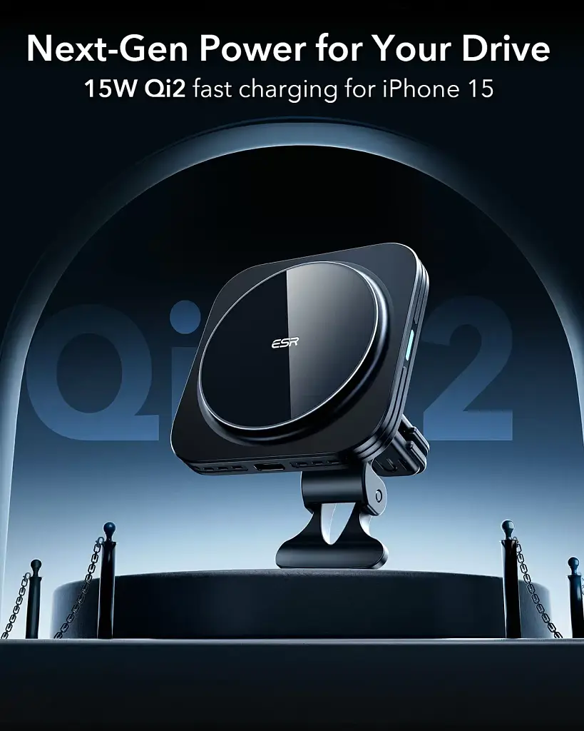 Автомобільна зарядка ESR Qi2 15Вт Magnetic Wireless Car Charger Halolock black (3C07200210304 | 3C07200210361) - фото 5