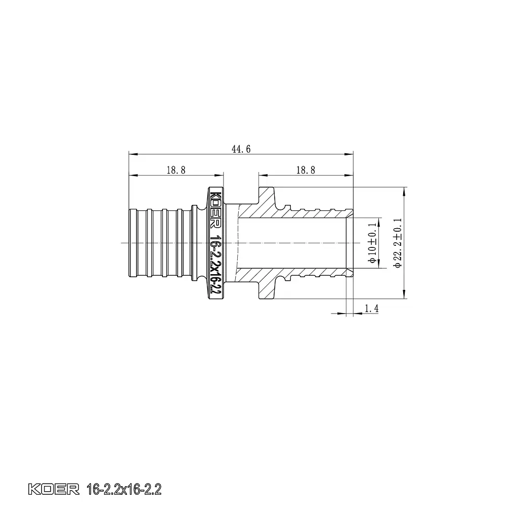 Муфта з'єднувальна рівнопрохідна Koer Ka.С16 - 16(2.2mm) x 16(2.2mm) KR4855 - фото 2
