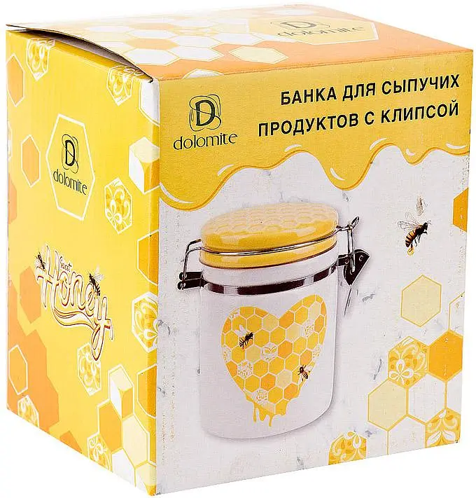 Банка керамическая "Sweet Honey" для сыпучих продуктов с металлической затяжкой Bona 14.1х10.2х14.3 см kuh0010027 - фото 2