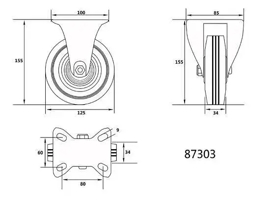 Колесо до візка Vorel зі штивною опорою 125 мм навантаження 100 кг (87303) - фото 2