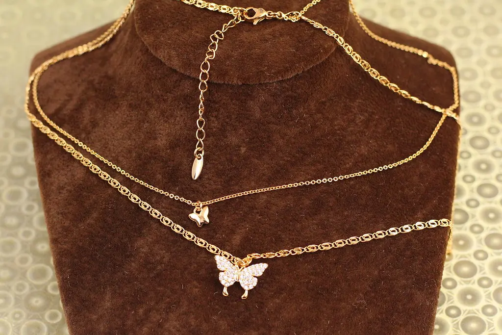 Набір Xuping Jewelry Подвійний ланцюг два метелика 45 см з додатком 5 см золотистий - фото 2