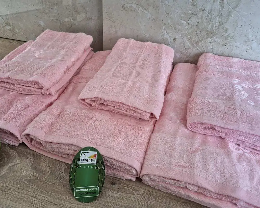 Набір турецьких махрових рушників Cestepe 50х90 3 штуки + 70х140 3 штуки Bamboo Cicek Pink - фото 4