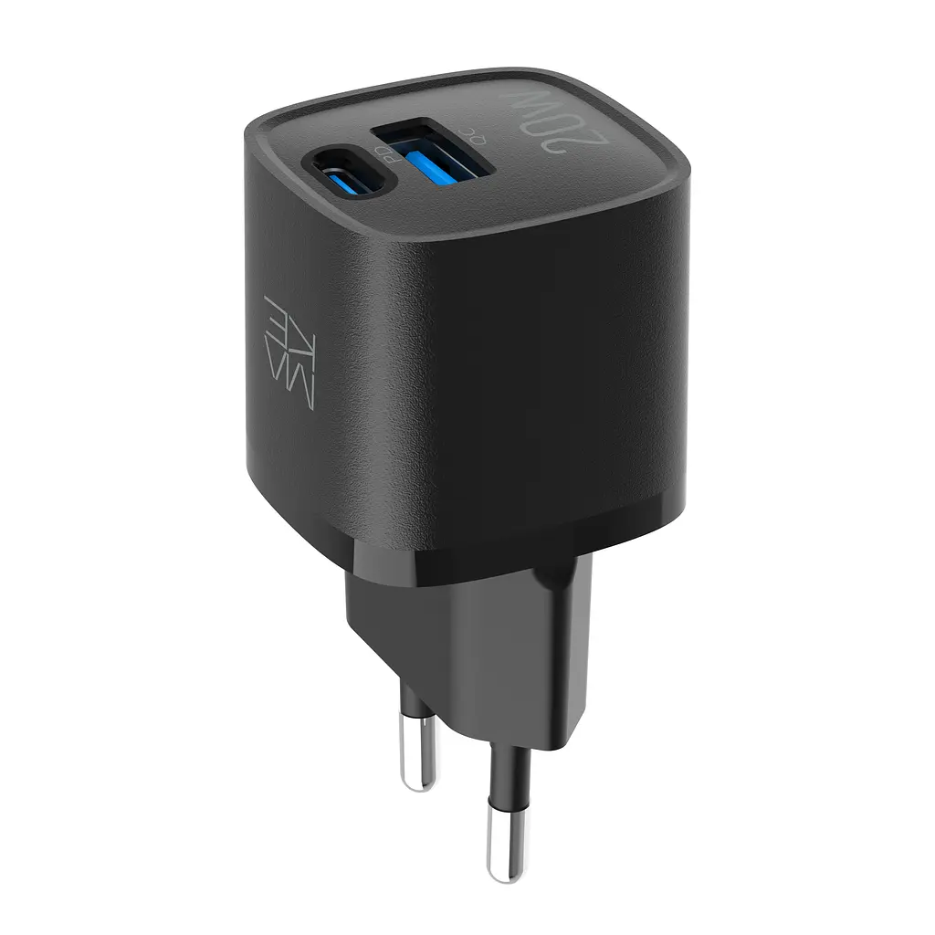 Зарядний пристрій мережевий MAKE 20W GaN3 Mini Type-C PD3.0 + USB QC3.0 Black - фото 7