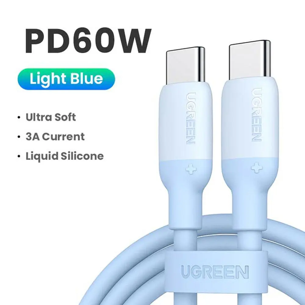 Кабель UGREEN USB-C to USB-C Silicone Fast Charging Cable Blue 60W 1m (15279) - фото 2