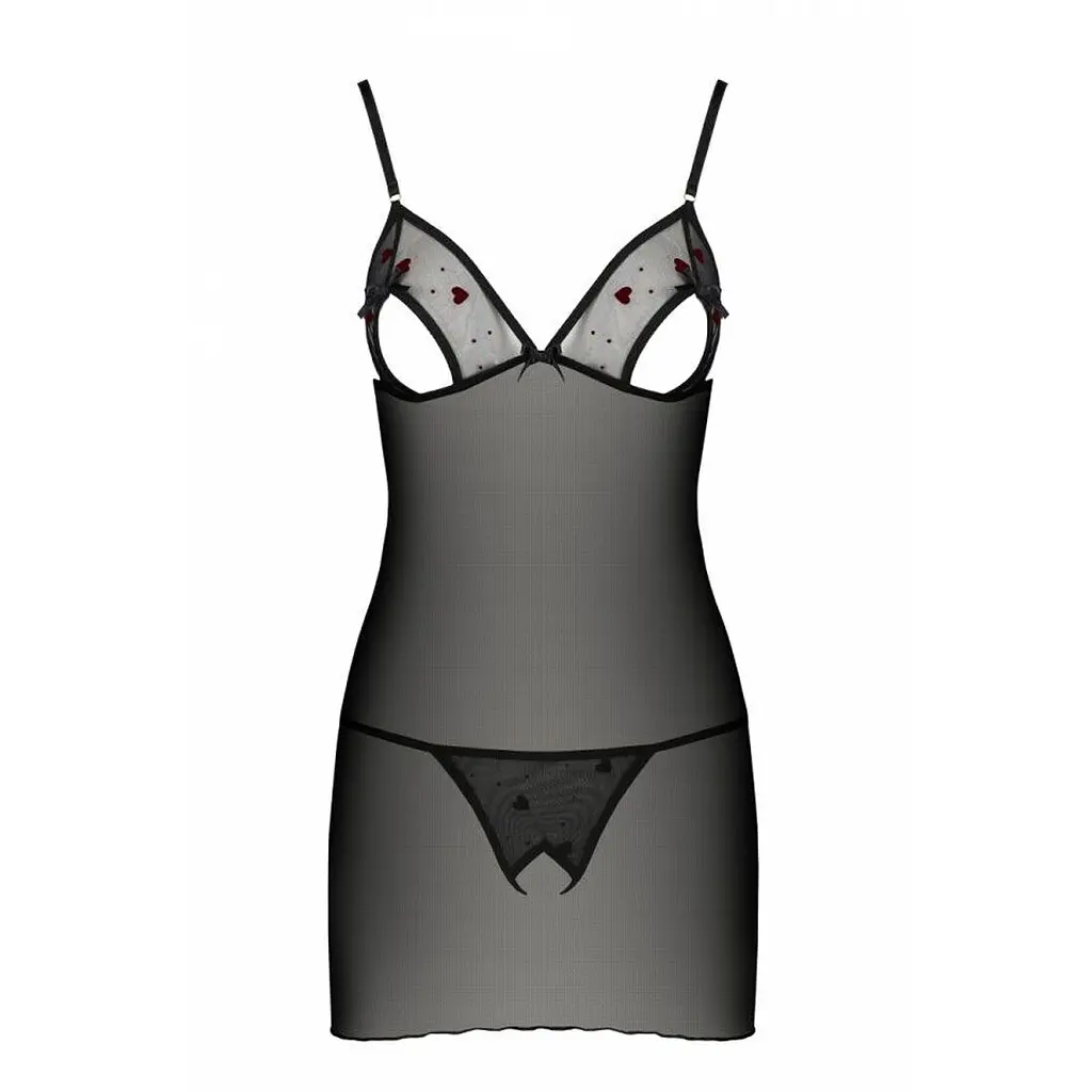 Сорочка з вирізами на грудях, стрінги Passion LOVELIA CHEMISE XXL/XXXL, black - фото 5