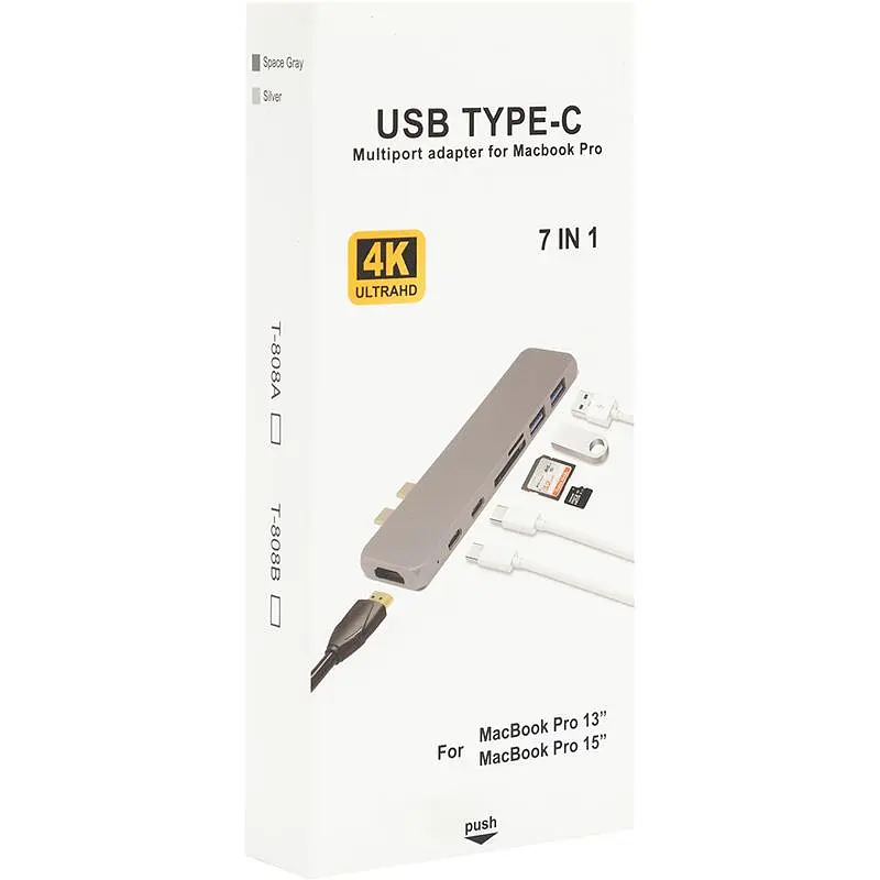 USB-хаб PowerPlant Type-C - HDMI 4K, USB 3.0, USB Type-C, SD, microSD - фото 3